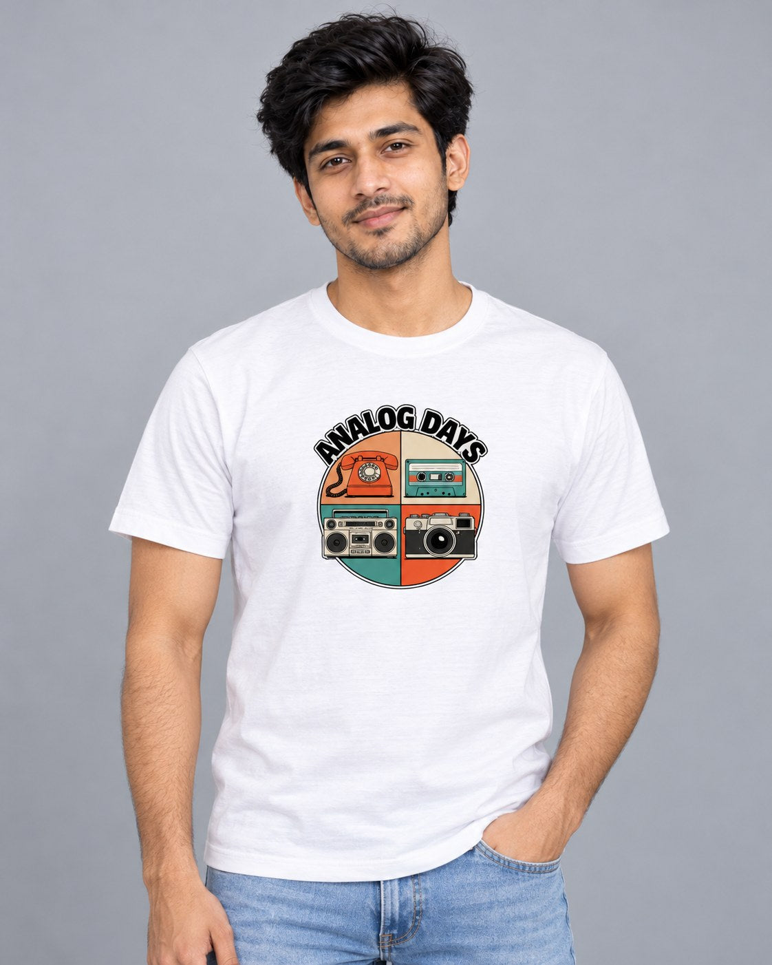 White | Male model wearing Analog Days white t-shirt