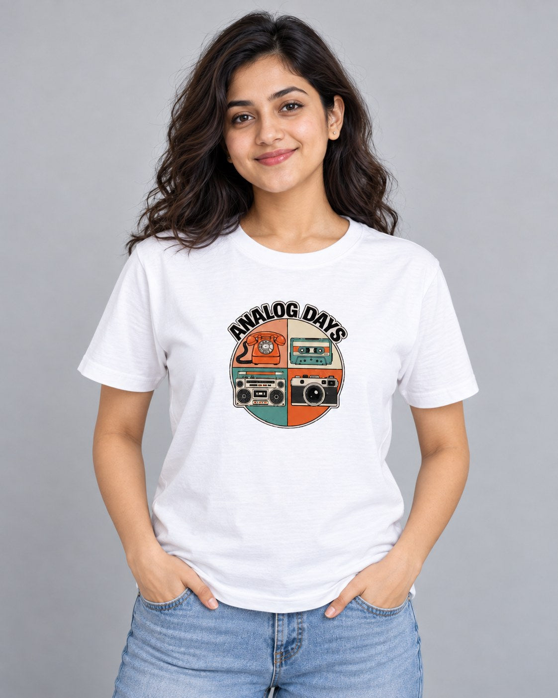 White | Female model wearing Analog Days white t-shirt